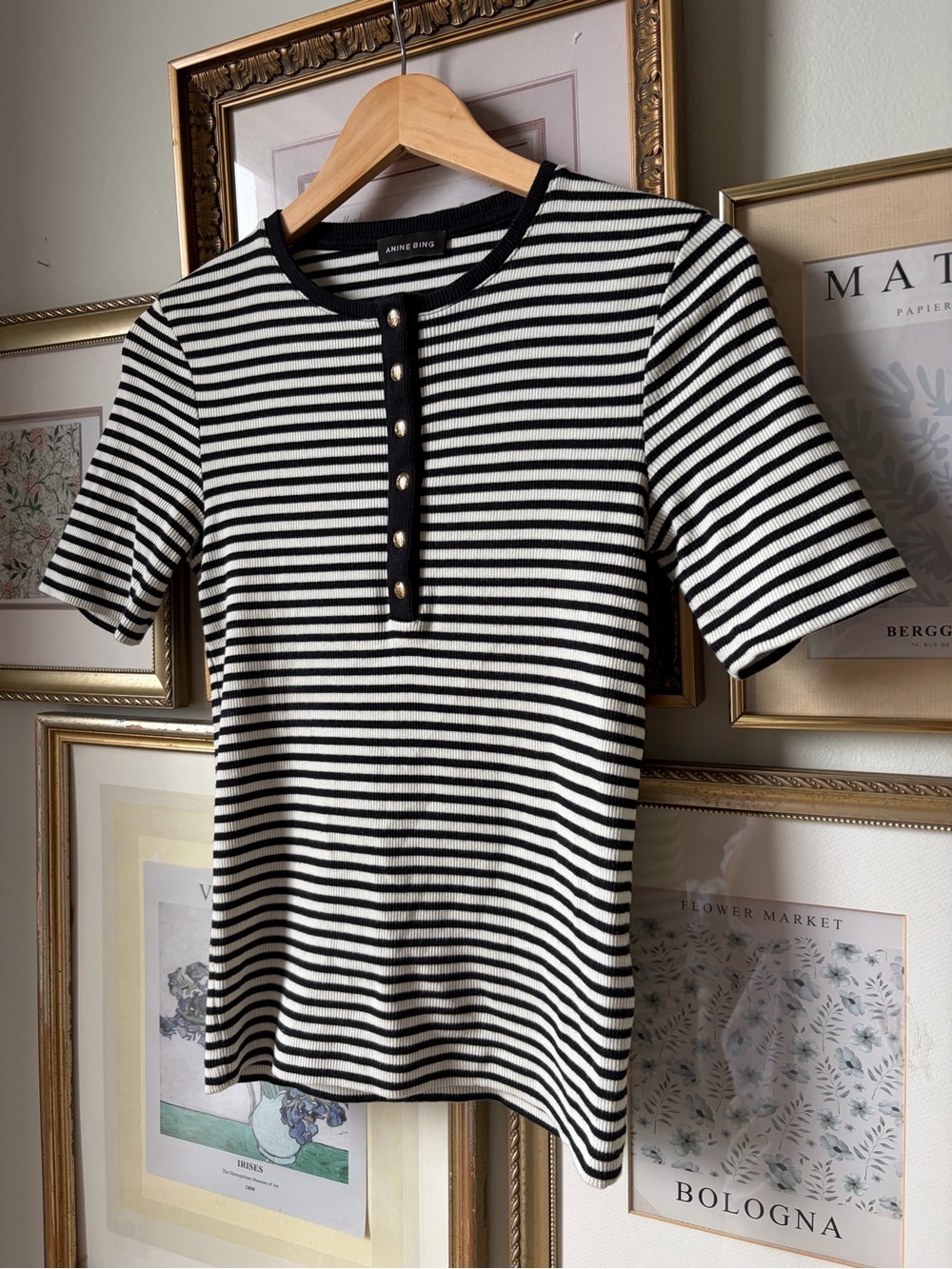 Anine Bing Alessia Tee in Cream & Black Stripe Small - Picture 4 of 9